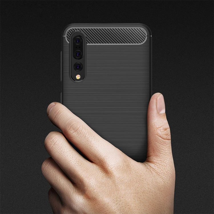 For Huawei  P20 Pro Brushed Texture Carbon Fiber Shockproof TPU Protective Back Case