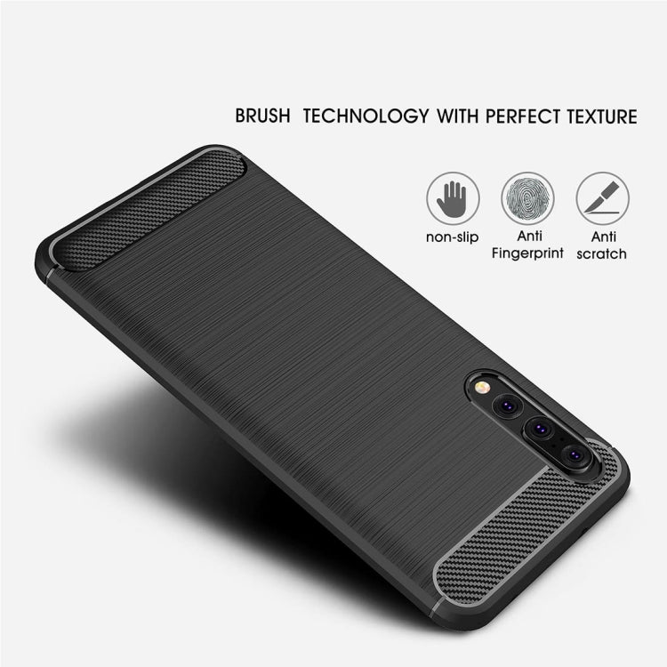 For Huawei  P20 Pro Brushed Texture Carbon Fiber Shockproof TPU Protective Back Case