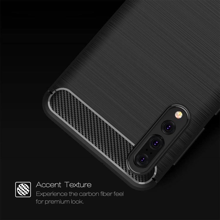 For Huawei  P20 Pro Brushed Texture Carbon Fiber Shockproof TPU Protective Back Case