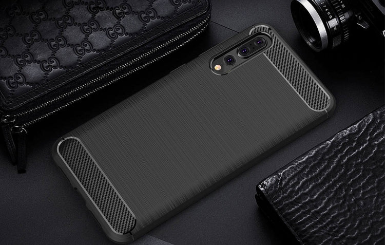For Huawei  P20 Pro Brushed Texture Carbon Fiber Shockproof TPU Protective Back Case