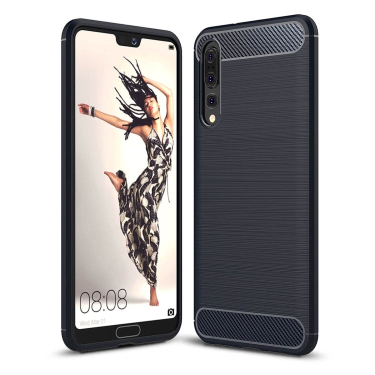 For Huawei  P20 Pro Brushed Texture Carbon Fiber Shockproof TPU Protective Back Case