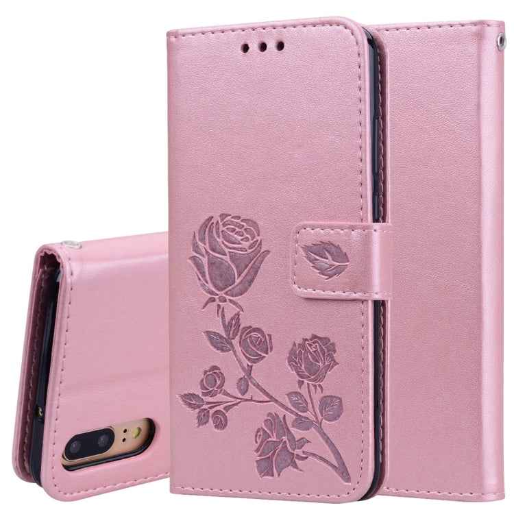 Rose Embossed Horizontal Flip PU Leather Case for Huawei P20, with Holder & Card Slots & Wallet