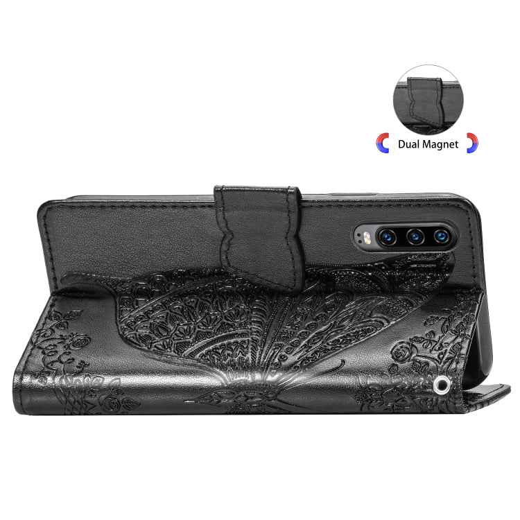 Butterfly Love Flowers Embossing Horizontal Flip Leather Case for Huawei P30, with Holder & Card Slots & Wallet & Lanyard