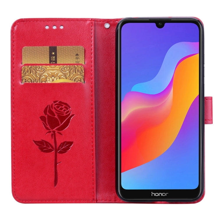 Rose Embossed Horizontal Flip PU Leather Case for Huawei Honor 8A/Y6 2019, with Holder & Card Slots & Wallet, For Honor 8A/Y6 Pro 2019, For Huawei Honor 8A/Y6 Pro 2019, Huawei Honor 8A/Y6 Pro 2019