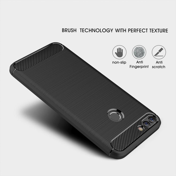 For Huawei  P smart / Enjoy 7S Brushed Texture Carbon Fiber Shockproof TPU Protective Back Case