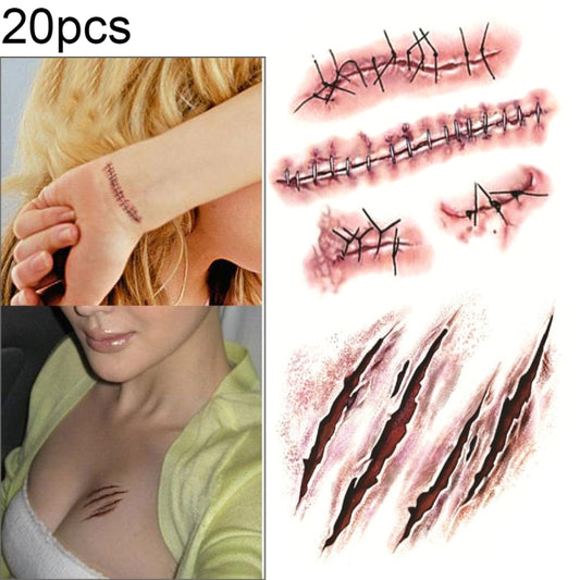 20pcs S-165 Halloween Terror Wound Realistic Scratches Injury Scar Temporary Tattoo Sticker, S-165/20pcs