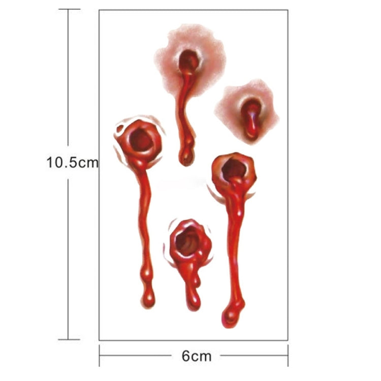 10pcs S-251 Halloween Terror Realistic Bullet Wound Blood Temporary Tattoo Sticker, S-251/10pcs