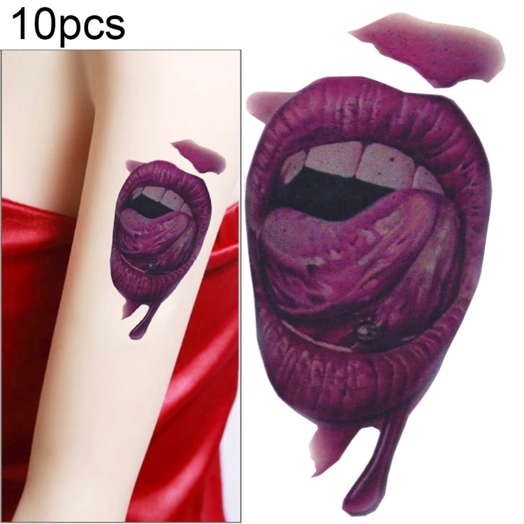 10pcs S-291 Halloween Terror Realistic Wound Blood Mouth Temporary Tattoo Sticker, S-291/10pcs