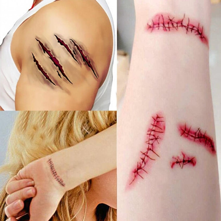 2pcs V-06 Halloween Terror Wound Realistic Scratches Injury Scar Temporary Tattoo Sticker, V-061/2pcs