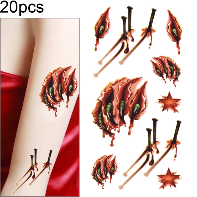 20pcs S-024 Halloween Terror Realistic Wound Blood Injury Scar Temporary Tattoo Sticker, S-024/20pcs