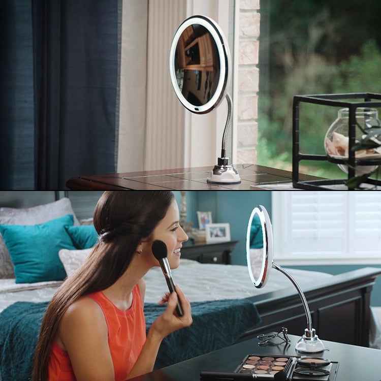 Suction Cup Type LED Lighted Makeup Mirror Flexible Wall Mounted Folding Mirror