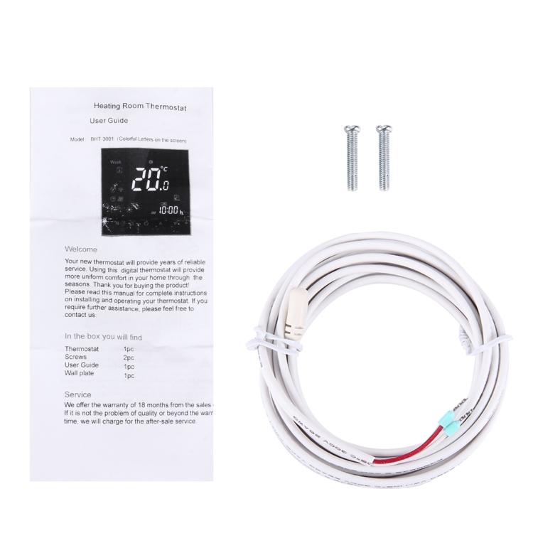 BHT-3001 16A Load Electronic Heating Type LCD Digital Heating Room Thermostat with Sensor, Display Clock / Temperature  / Time / Week / Heat etc.