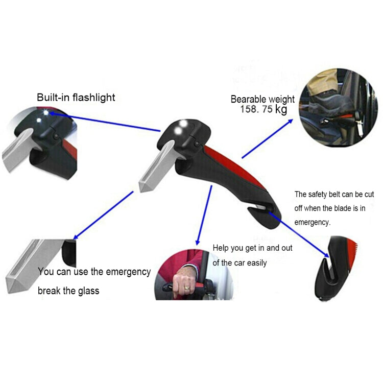 Car Cane Handle Portable Mobility Aid Flashlight Belt Cutter Glass Breaker Emergency Escape Tools, 566