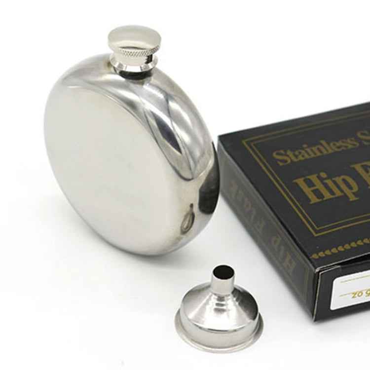 140mL(5oz) Men Mirror Handy Hip Flask Stainless Steel Portable Round Jug (With Small Funnel)(Silver)
