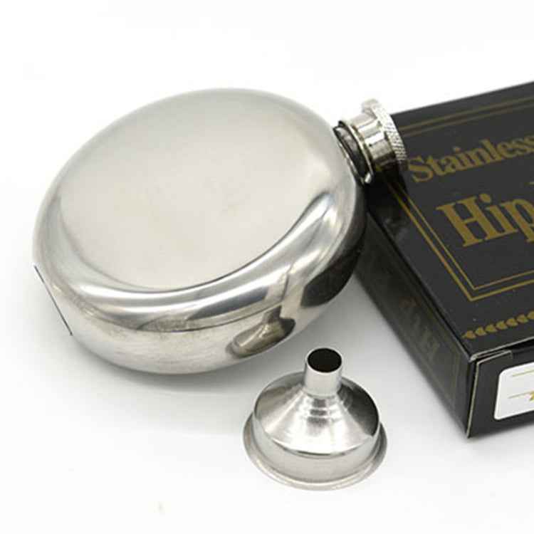 140mL(5oz) Men Mirror Handy Hip Flask Stainless Steel Portable Round Jug (With Small Funnel)(Silver)