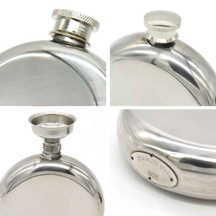 140mL(5oz) Men Mirror Handy Hip Flask Stainless Steel Portable Round Jug (With Small Funnel)(Silver)