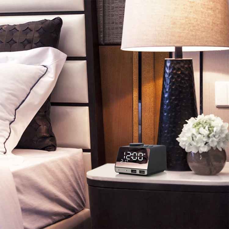 K11 Bluetooth Alarm Clock Speaker Creative Digital Music Clock Display Radio with Dual USB Interface, Support U Disk / TF Card / FM / AUX, US Plug