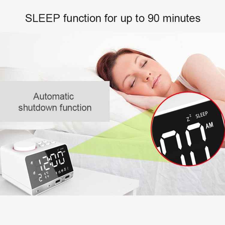 K11 Bluetooth Alarm Clock Speaker Creative Digital Music Clock Display Radio with Dual USB Interface, Support U Disk / TF Card / FM / AUX, US Plug