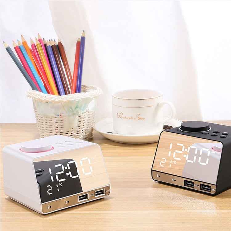 K11 Bluetooth Alarm Clock Speaker Creative Digital Music Clock Display Radio with Dual USB Interface, Support U Disk / TF Card / FM / AUX, UK Plug