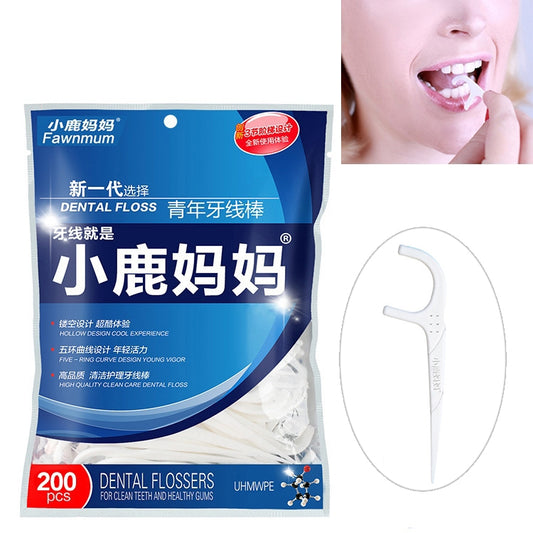 Fawnmum Ultra-fine Safety Flat Dental Floss Rod Arch Pick Toothpick Thread Portable Dental Floss Bag