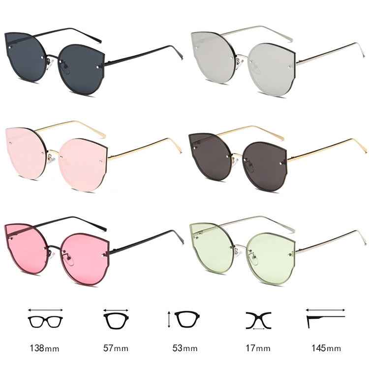 Rimless Flat Lenses Metal Frame UV400 Sunglasses for Women, HC2057A, HC2057B, HC2057C, HC2057D, HC2057E, HC2057F