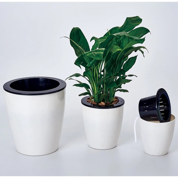 Lazy Flower Pots Automatic Water-absorbing Hydroponic Potted Plants Circular Resin Plastic Flower Pots Double-layer Design Self Watering Planter, Diameter: 12cm, Height: 12.2cm, Diameter: 12cm, Height: 12.2cm