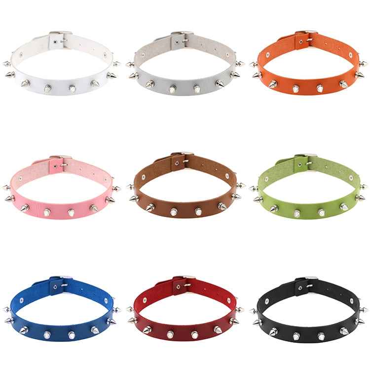 Punk Style Fashion Street Dance Rock Leather Rivet Necklace Collar, Random Color Delivery