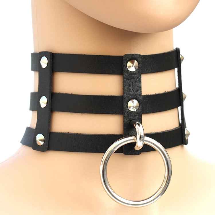 Harajuku Fashion Punk Gothic Rivets Collar Hand 3-rows Caged Leather Collar Necklace