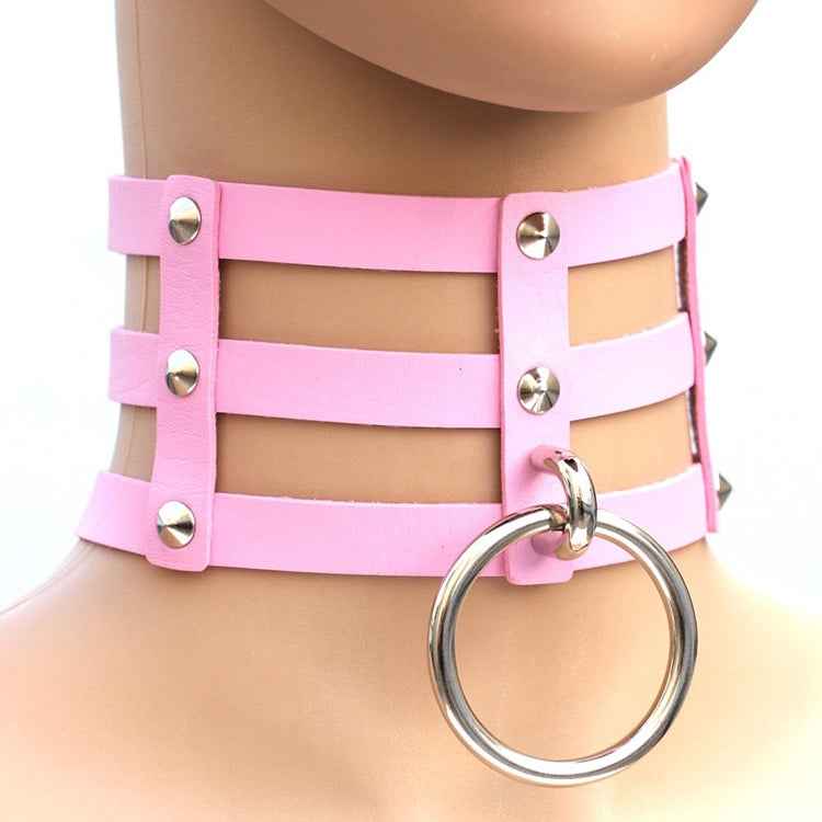 Harajuku Fashion Punk Gothic Rivets Collar Hand 3-rows Caged Leather Collar Necklace