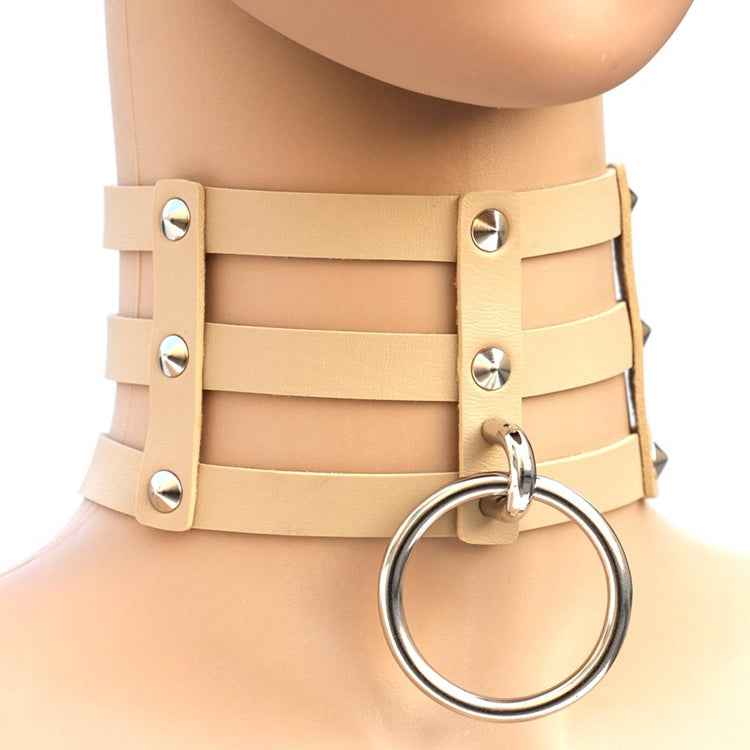 Harajuku Fashion Punk Gothic Rivets Collar Hand 3-rows Caged Leather Collar Necklace