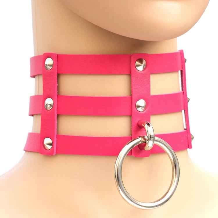 Harajuku Fashion Punk Gothic Rivets Collar Hand 3-rows Caged Leather Collar Necklace