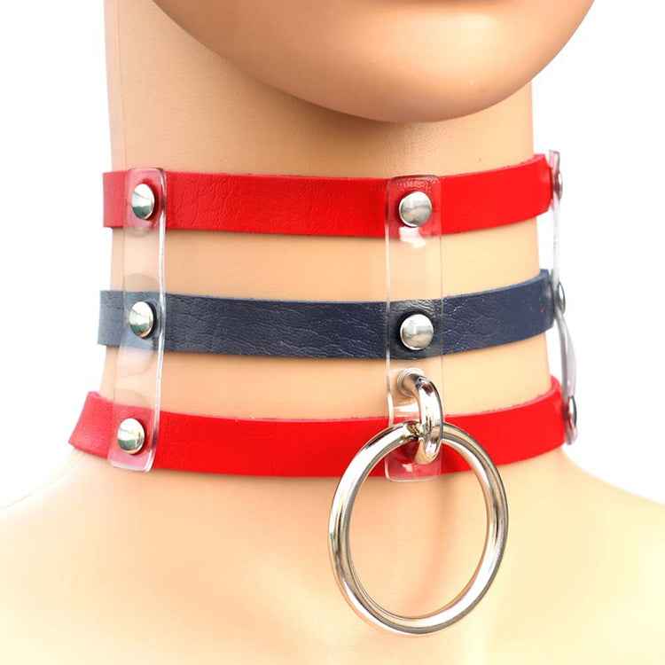 Harajuku Fashion Punk Gothic Rivets Collar Hand 3-rows Caged Leather Collar Necklace