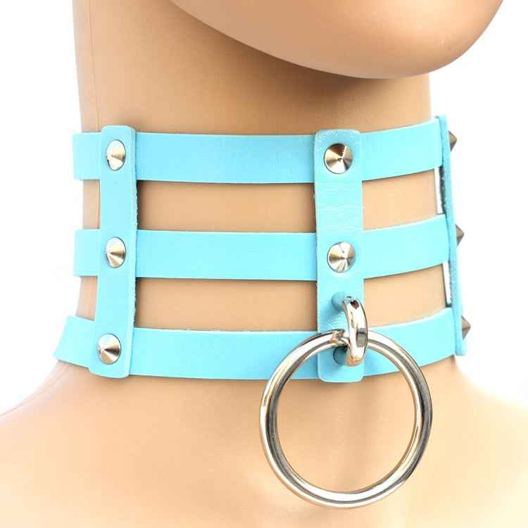Harajuku Fashion Punk Gothic Rivets Collar Hand 3-rows Caged Leather Collar Necklace