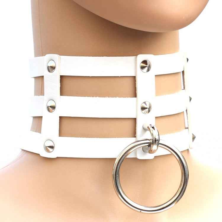 Harajuku Fashion Punk Gothic Rivets Collar Hand 3-rows Caged Leather Collar Necklace