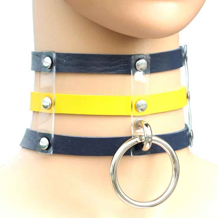 Harajuku Fashion Punk Gothic Rivets Collar Hand 3-rows Caged Leather Collar Necklace
