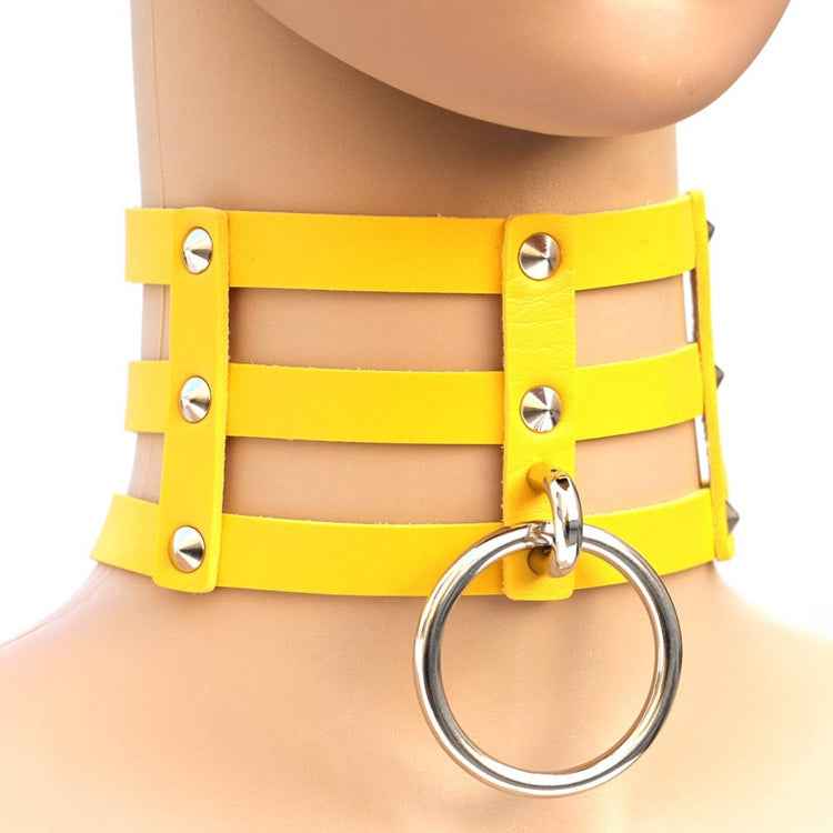 Harajuku Fashion Punk Gothic Rivets Collar Hand 3-rows Caged Leather Collar Necklace