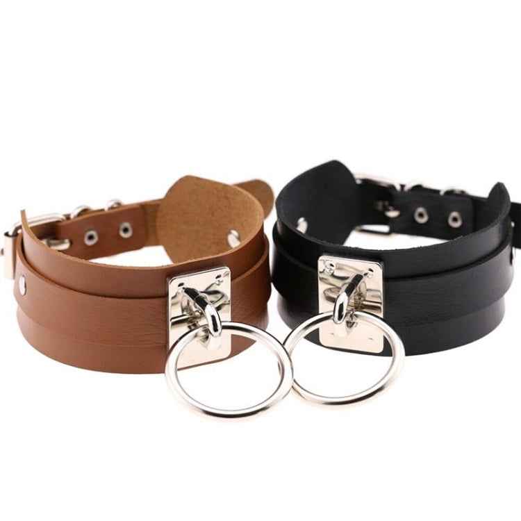 European and American Harajuku PU Leather Silver Single Ring Collar Wide Street-Snap Nightclub O-shaped Choker Necklace