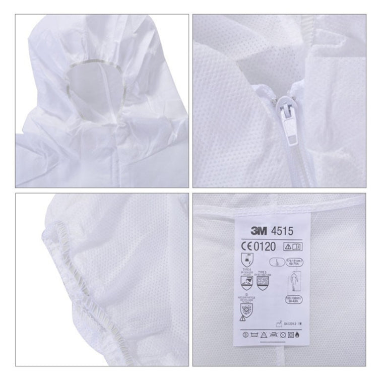 3M 4515 One-piece White Anti-static Anti-chemical Dustproof Sandblasting Suit with Cap, Size: M, 3M M