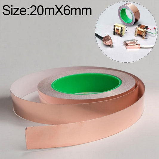 Pure Copper Double-sided Conductive Copper Foil Tape Signal Masking Tape, Size: 20m x 6mm, Size: 20m x 6mm