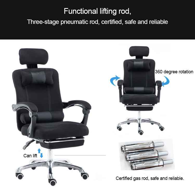 RC-10-1 Computer Chair Office Chair Home Esports Net Cloth Lifted Rotated Footrest Reclining Chair with Steel Feet