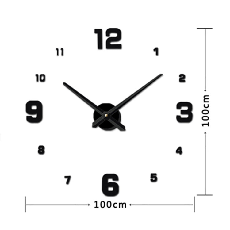 Bedroom Home Decoration Mirrored Number Frameless Large 3D DIY Wall Sticker Mute Clock, Size: 100*100cm, 3M005 (Black), 3M005 (Gold), 3M005 (Silver)