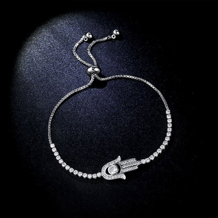 Valentines Day Gift Hamsa Hand Crystal Inlaid Hand Chain Bracelet, Chain Length: 25cm