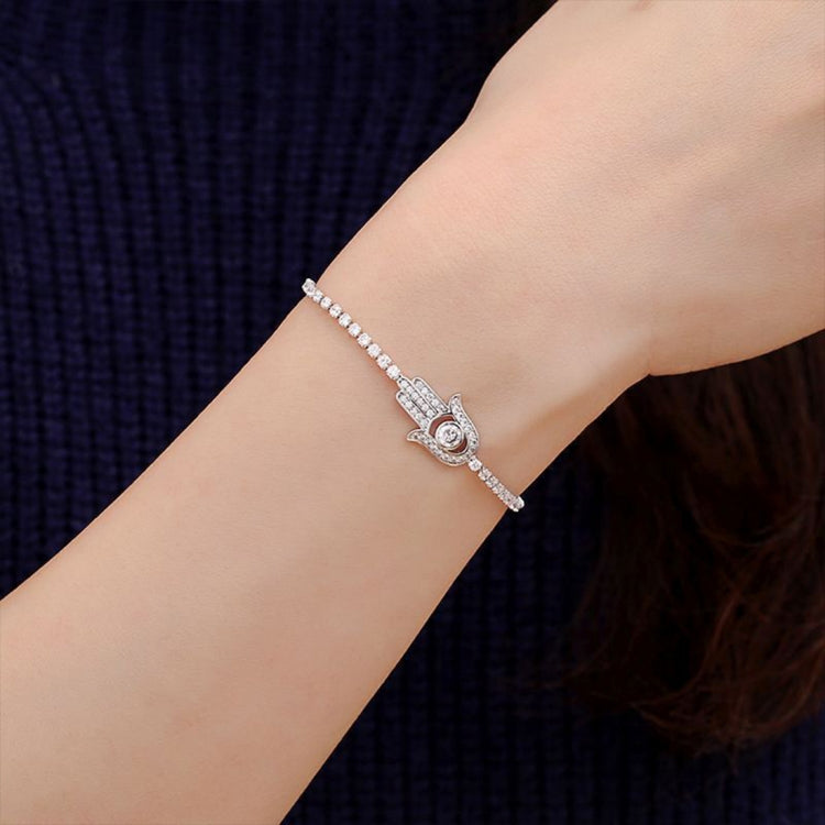 Valentines Day Gift Hamsa Hand Crystal Inlaid Hand Chain Bracelet, Chain Length: 25cm