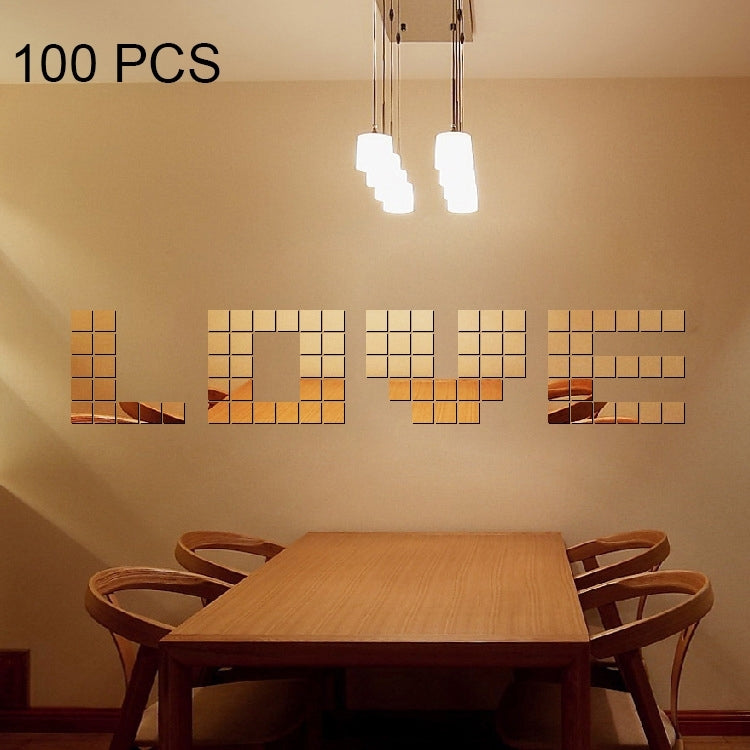 100 PCS Square Crystal Mosaic Mirror Acrylic Stereo Wall Stickers Creative Background Home Living Room Wall Sticker,Size:2*2cm, Size:2*2 Color:Black, Size:2*2 Color:Gold, Size:2*2 Color:Silver