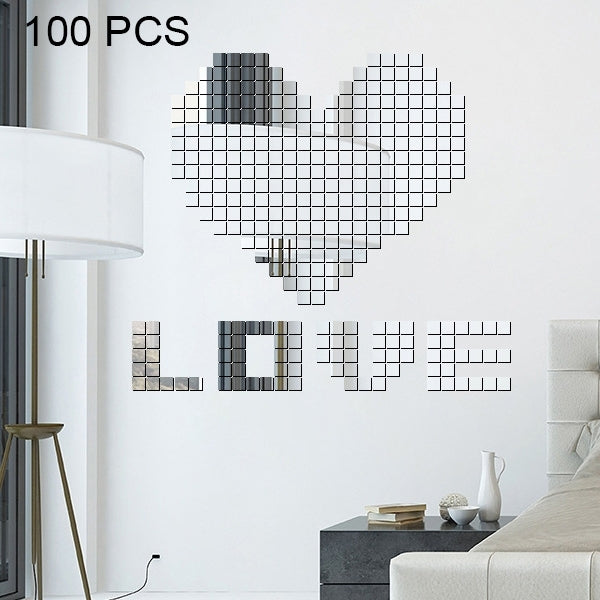 100 PCS Square Crystal Mosaic Mirror Acrylic Stereo Wall Stickers Creative Background Home Living Room Wall Sticker,Size:4*4cm