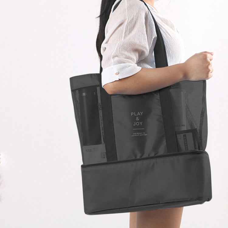Portable Double Layer Mesh Sport Duffel Beach Picnic Shoulder Storage Bag Handbag
