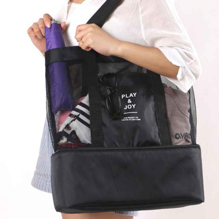 Portable Double Layer Mesh Sport Duffel Beach Picnic Shoulder Storage Bag Handbag