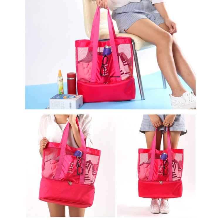 Portable Double Layer Mesh Sport Duffel Beach Picnic Shoulder Storage Bag Handbag