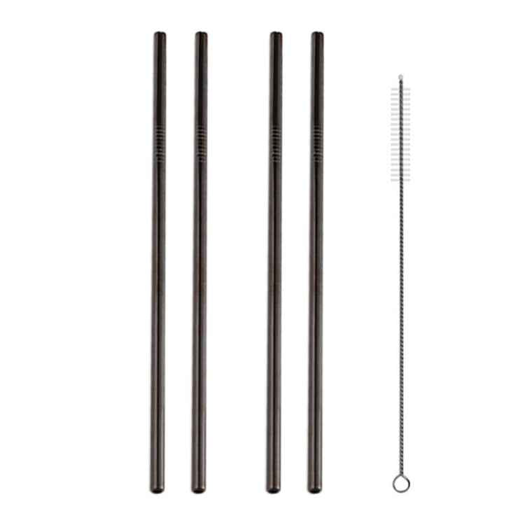 5pcs Reusable Stainless Steel Straight Drinking Straw + Cleaner Brush Set Kit,  215*6mm