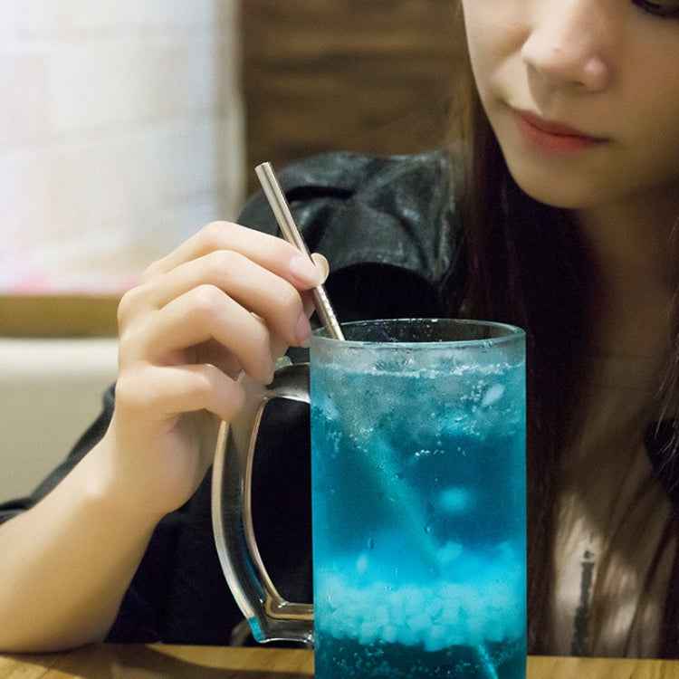 5pcs Reusable Stainless Steel Straight Drinking Straw + Cleaner Brush Set Kit,  215*6mm